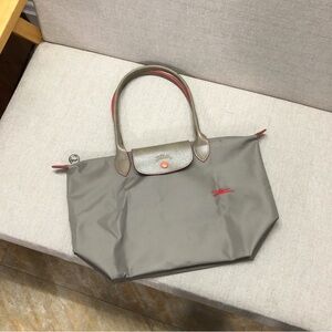 NWT Gray Longchamp Club 70th Medium Office Handbag Canvas Shoulder M